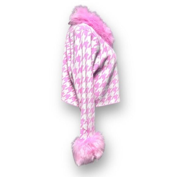 Show Me Your MuMu 3X Pink Houndstooth Faux Fur Zip Jacket Barbiecore Coquette - Picture 5 of 9